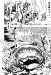  bow catfish comic doujinshi fish greyscale hair_bow highres horns ibuki_suika long_hair monochrome multiple_girls namazu reiuji_utsuho scan tomatomato_(tomato_kanzume) touhou translated wings 