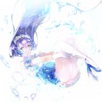  air_bubble atsumi_jun bare_shoulders blue_dress blue_footwear blue_hair bubble detached_sleeves dress falling flower frown full_body hair_flower hair_ornament head_wreath high_heels long_hair love_live! love_live!_school_idol_project panties pantyshot purple_hair shoes solo sonoda_umi thighhighs underwater underwear white_legwear yellow_eyes 