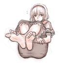  alice_margatroid barefoot capelet dress feet flying_sweatdrops full_body hairband kuro_suto_sukii nervous pov_feet short_hair simple_background sketch smile soles solo sweat toe_scrunch toes touhou white_background wiggling_toes 