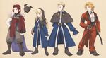  3boys beard black_hair blonde_hair boots cape capelet cassock dual_persona facial_hair fernandez final_fantasy final_fantasy_tactics fingerless_gloves genderswap genderswap_(mtf) gloves goatee goenitz habit johann multicolored_hair multiple_boys mustache parody rage_of_the_dragons roko_moko rugal_bernstein single_sleeve snk style_parody the_king_of_fighters tuxedo two-tone_hair waku_waku_7 