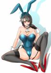  animal_ears beret black_hair bunny_ears bunnysuit detached_collar garter_straps gloves hat highres kantai_collection kashiru knees_apart_feet_together red_eyes short_hair solo takao_(kantai_collection) thighhighs wrist_cuffs 