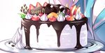  cake chocolate cream food fruit happy_birthday hika_(cross-angel) holding holding_plate krt_girls long_sleeves plate solo strawberry xiao_qiong 