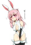  absurdres animal_ears bare_shoulders blush bon_(pixiv518591) breasts bunny_ears bunny_girl center_opening cleavage cleavage_cutout elbow_gloves gloves highres hoshino_maki_osamu large_breasts leotard looking_at_viewer navel_cutout pink_eyes pink_hair solo starmine_(manga) twintails wavy_mouth wrist_cuffs 