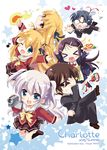  &gt;_&lt; 4girls absurdres black_hair blonde_hair blue_eyes brown_eyes camcorder charlotte_(anime) chibi closed_eyes gakuran glasses heart heart_in_mouth highres hizuki_yayoi long_hair multiple_boys multiple_girls nishimori_misa nishimori_yusa otosaka_ayumi otosaka_yuu red_eyes school_uniform serafuku short_hair side_ponytail silver_hair takajou_joujirou tomori_nao two_side_up 