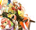  38kb_(38shiki) 3girls apple atelier_(series) atelier_ayesha atelier_escha_&amp;_logy ayesha_altugle blonde_hair escha_malier facial_hair flameu_(atelier) food fruit glasses gloves green_eyes grey_hair hair_ornament hat horns keithgrif_hazeldine logix_ficsario long_hair multiple_boys multiple_girls pink_hair short_hair staff twintails white_hair 