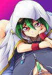  :&gt; artist_name dated goggles goggles_on_head green_hair jewelry male_focus multicolored_hair multiple_boys necklace pov red_hair sakaki_yuuya sawatari_shingo wristband yaoi yuhi_k yuu-gi-ou yuu-gi-ou_arc-v 