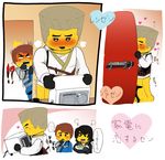  armor asymmetrical_eyebrows black_hair blush brown_hair cole_(ninjago) eyebrows gloves hair_over_one_eye heart japanese_armor japanese_clothes jay_(ninjago) mechanophilia microwave multiple_boys ninjago pants_down shimotsuki_kitsune shoulder_armor silver_hair sode spiked_hair the_lego_group thick_eyebrows turtleneck zane_(ninjago) 