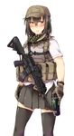  angled_foregrip ar-15 assault_rifle ayyh black_hair energy_drink eotech glasses gloves gun hat heckler_&amp;_koch highres hk416 keffiyeh load_bearing_vest monster_energy original red_eyes rifle scarf simple_background solo thighhighs watch weapon white_background wristwatch zettai_ryouiki 