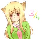  animal_ears blonde_hair breasts cat_ears character_name higurashi_no_naku_koro_ni large_breasts lips long_hair red_eyes roku_(345) simple_background solo takano_miyo 