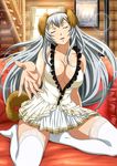  animal_ears artist_request breasts chouun_shiryuu closed_eyes dog_ears dog_tail hairband ikkitousen ikkitousen_dragon_destiny jpeg_artifacts large_breasts long_hair official_art silver_hair solo sparkle tail thighhighs very_long_hair white_legwear 