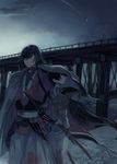  black_hair blue_eyes bridge closed_eyes double-breasted furutachirikonbu horikawa_kunihiro izumi-no-kami_kanesada japanese_clothes male_focus multiple_boys ribbon shooting_star smile sword touken_ranbu wakizashi walking weapon 