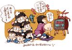  amazou bad_id bad_pixiv_id bandaid black_hair brothers buck_teeth chibita head_bump iyami male_focus matching_outfit matsuno_choromatsu matsuno_ichimatsu matsuno_juushimatsu matsuno_karamatsu matsuno_osomatsu matsuno_todomatsu mouretsu_atarou multiple_boys nyarome osomatsu-kun pile-up seiza sextuplet_(osomatsu-kun) sextuplets siblings sitting tearing_up television translation_request 