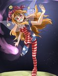  american_flag_legwear american_flag_shirt bad_anatomy bad_proportions blonde_hair clownpiece fairy_wings hat jandare jester_cap long_hair moon open_mouth pantyhose red_eyes smile solo striped torch touhou very_long_hair wings 