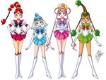  amazons_quartet bishoujo_senshi_sailor_moon black_bow blue_bow blue_eyes blue_hair blue_sailor_collar blue_skirt boots bow brooch brown_bow cerecere_(sailor_moon) choker crossed_arms earrings elbow_gloves full_body gloves green_eyes green_hair green_skirt hair_bow hair_bun hair_rings hands_on_hips jewelry junjun_(sailor_moon) knee_boots light_blue_hair long_hair magical_girl marco_albiero multi-tied_hair multiple_girls pallapalla_(sailor_moon) pink_hair pink_sailor_collar pink_skirt purple_bow red_eyes red_hair red_skirt sailor_ceres sailor_collar sailor_juno sailor_pallas sailor_senshi sailor_senshi_uniform sailor_vesta short_hair signature skirt smile standing tan tiara twintails vesves_(sailor_moon) white_background white_footwear white_gloves yellow_bow 