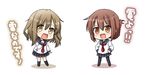  alternate_hairstyle april_fools brown_eyes brown_hair commentary_request cosplay fang folded_ponytail hair_ornament hairclip hairstyle_switch ikazuchi_(kantai_collection) ikazuchi_(kantai_collection)_(cosplay) inazuma_(kantai_collection) inazuma_(kantai_collection)_(cosplay) kadose_ara kantai_collection kneehighs looking_at_viewer multiple_girls nanodesu_(phrase) neckerchief open_mouth pantyhose red_neckwear school_uniform serafuku short_hair skirt translated wavy_mouth 