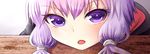  :o head_on_table kakan_(amka) looking_at_viewer low_twintails open_mouth purple_eyes purple_hair solo twintails vocaloid voiceroid wood yuzuki_yukari 