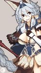  animal_ears armor armored_dress bad_id bad_pixiv_id bangs black_gloves braid breasts cat_ears cleavage dress elbow_gloves erune gloves granblue_fantasy grey_background hair_between_eyes hair_intakes hair_tubes hairband hand_on_own_chest heles large_breasts long_hair looking_away looking_to_the_side mikoto_(oi_plus) open_mouth polearm red_eyes short_dress shoulder_pads silver_hair simple_background single_braid smile solo spear spikes vambraces weapon 