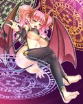  ass barefoot black_panties breasts covered_nipples demon_girl demon_tail demon_wings detached_sleeves ecou error fingernails full_body heart highres horns large_breasts long_fingernails looking_at_viewer magic_circle nail_polish navel open_mouth original panties pink_hair pointy_ears red_eyes solo tail thighhighs twintails underboob underwear wings 