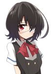  another artist_request black_hair eyepatch looking_at_viewer misaki_mei red_eyes school_uniform short_hair solo upper_body white_background 