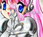  blue_eyes doll_joints high_heels mecha_musume mechanical_arm milk_seiki nude pink_hair robot robot_joints silver_skin 