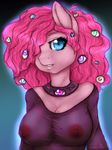  2015 anthro anthrofied areola big_breasts blue_eyes breasts cheezayballz clothed clothing earth_pony equine female friendship_is_magic hair horse long_hair looking_at_viewer mammal my_little_pony nipples pink_hair pinkie_pie_(mlp) pony solo translucent transparent_clothing 