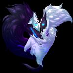  2015 ambiguous_gender anthro black_background black_fur blue_eyes canine caprine digitigrade duo fur hair kindred_(lol) lamb_(lol) league_of_legends mammal mask sheep simple_background spirit themiles video_games white_fur wolf wolf_(lol) 
