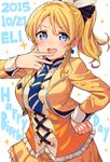  ayase_eli blonde_hair blue_eyes breasts earrings hand_on_hip happy_birthday haruken jewelry large_breasts looking_at_viewer love_live! love_live!_school_idol_project necktie open_mouth ponytail short_hair smile solo spade_(shape) spade_earrings sunny_day_song 
