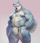  abs blush bulge canine clothing colored male mammal muscular null-ghost pecs simple_background solo underwear 