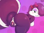  anthro anus blush bow breasts butt bzeh clitoris female fifi_la_fume hair looking_at_viewer looking_back mammal nipples nude presenting pussy raised_tail rear_view side_boob skunk solo spread_pussy spreading tiny_toon_adventures warner_brothers 