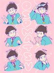  :3 black_hair bowl_cut brothers character_name double_v formal heart heart_in_mouth kmr male_focus matsuno_choromatsu matsuno_ichimatsu matsuno_juushimatsu matsuno_karamatsu matsuno_osomatsu matsuno_todomatsu multiple_boys osomatsu-kun osomatsu-san sextuplets siblings smile suit sunglasses v wall-eyed 