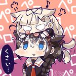  :3 :d ahoge blue_eyes blush bow braid brown_hair commentary_request dog_tail eighth_note hair_bow hair_flaps hair_ornament hair_ribbon hairclip kantai_collection kemonomimi_mode licking long_hair multiple_girls musical_note on_head open_mouth person_on_head remodel_(kantai_collection) ribbon school_uniform serafuku shigure_(kantai_collection) single_braid smile tail tail_wagging tanaka_kusao tongue tongue_out translated yuudachi_(kantai_collection) 