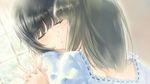  bangs black_hair blunt_bangs brown_hair close-up closed_eyes couple flowers_(innocent_grey) game_cg interlocked_fingers kiss multiple_girls official_art short_hair sugina_miki takasaki_chidori window yaegaki_erika yuri 