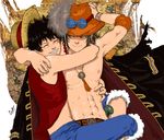  abs hat luke_uehara monkey_d_luffy multiple_boys one_piece portgas_d_ace shirtless 