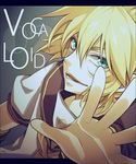  aqua_eyes blonde_hair face hands highres kagamine_len male_focus mukkun necktie smile solo vocaloid 