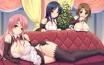  blue_hair blush breasts brown_hair dream_c_club dream_c_club_(series) futaba_riho large_breasts legs multiple_girls panties pink_hair reika_(dream_c_club) rui_(dream_c_club) side-tie_panties small_breasts smile syacyo thighhighs underwear untied 