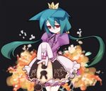  7th_dragon 7th_dragon_(series) animal_ears bad_id bad_pixiv_id blue_hair blush crown dress long_hair momomeno_(7th_dragon) princess_(7th_dragon) red_eyes sad sasamashin solo stuffed_animal stuffed_bunny stuffed_toy twintails 