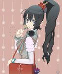  bad_id bad_pixiv_id bag black_hair candy food frills izuru_(timbermetal) lollipop long_hair looking_back nail_polish original ponytail purple_eyes solo 