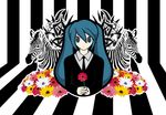  aqua_eyes aqua_hair flower formal hatsune_miku kobayashi_onyx long_hair necktie saihate_(vocaloid) solo suit vocaloid zebra 