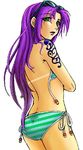  1girl atago bare_back bikini bikini_bottom faris_scherwiz female final_fantasy final_fantasy_v green_eyes long_hair looking_back lowres purple_hair simple_background solo sunglasses swimsuit tattoo tattoos white_background 