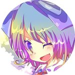  bad_id bad_pixiv_id bow cirno gradient_hair hair_bow lowres multicolored multicolored_eyes multicolored_hair one_eye_closed open_mouth rarami solo touhou 