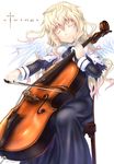  blonde_hair bow_(instrument) cello closed_eyes dress instrument long_hair original sabamu solo wings 