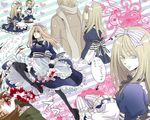  2girls axis_powers_hetalia belarus_(hetalia) blood blue_eyes bow brown_hair cup dress flower hair_bow lithuania_(hetalia) long_hair meguro military military_uniform multiple_boys multiple_girls pantyhose ribbon russia_(hetalia) striped striped_legwear striped_ribbon teacup teapot thighhighs translated ukraine_(hetalia) uniform 