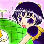  blush child cute demon_girl dress embrace food fruit horns hug konjiki_no_gash konjiki_no_gash!! laila lowres melon purple_eyes purple_hair short_hair victoreem_(gash_bell) victoreem_(zatch_bell) violet_eyes 