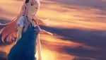  alternate_costume blue_eyes dress hairband jewelry long_hair megurine_luka mitosa necklace outdoors pink_hair shirt short_sleeves sky smile solo standing sunset t-shirt vocaloid 