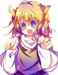  ahoge animal_ears bad_id bad_pixiv_id blonde_hair blue_eyes cat_ears moriya_suwako open_mouth paw_pose rarami solo touhou 