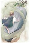  blonde_hair blue_dress dress long_sleeves mishaguji moriya_suwako rock short_hair simple_background snake solo standing takanashi_akihito touhou white_background yellow_eyes 