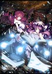  bat_wings book bookshelf bow crescent hair_ribbon hat head_wings highres koakuma library long_hair multiple_girls north_abyssor patchouli_knowledge pointy_ears purple_eyes purple_hair red_eyes red_hair ribbon touhou voile wings 