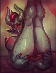  2015 anthro anus areola big_breasts blush breasts butt demon demonic female hair hell horn horny interspecies inviting neurodyne nipples nude open_mouth pussy pussy_juice saliva simple_background sketch solo spreading tongue wet 