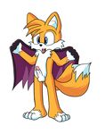  2_tails anthro balls barefoot blue_eyes canine cloack costume dracula erection fox foxkai fur halloween happy holidays humanoid_penis male mammal miles_prower multiple_tails nude orange_fur penis smile solo sonic(series) sonic_(series) vampire 