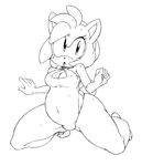  amy_rose anthro argento belly black_and_white blush cleavage clothed clothing female hedgehog mammal monochrome navel one-piece_swimsuit open_mouth simple_background solo sonic_(series) swimsuit thick_thighs 